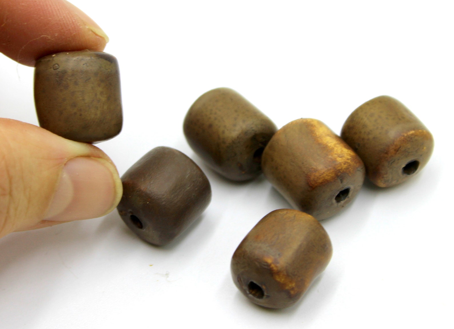Set 6 Barrel Beads 14 15 mm Brown Matte Cylinder Beads Etsy