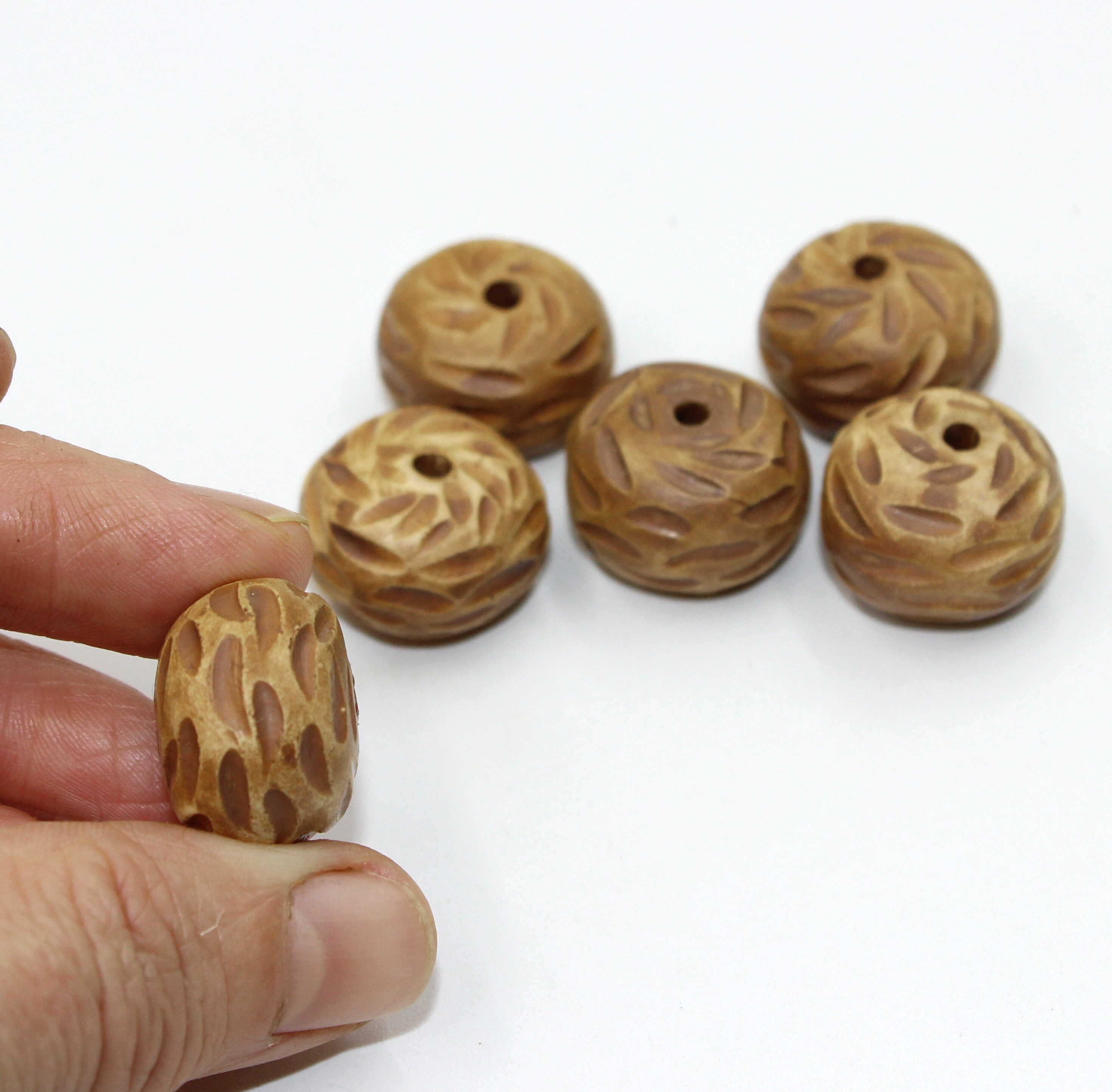Set 6 Donut Beads 20 mm Brown Texture Beads Ceramic Round | Etsy