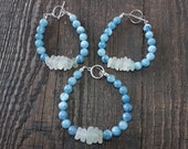 Genuine Sea glass and Blue Chalcedony Aquamarine Beads bracelets, Natural Stone 8mm beads ( 32)