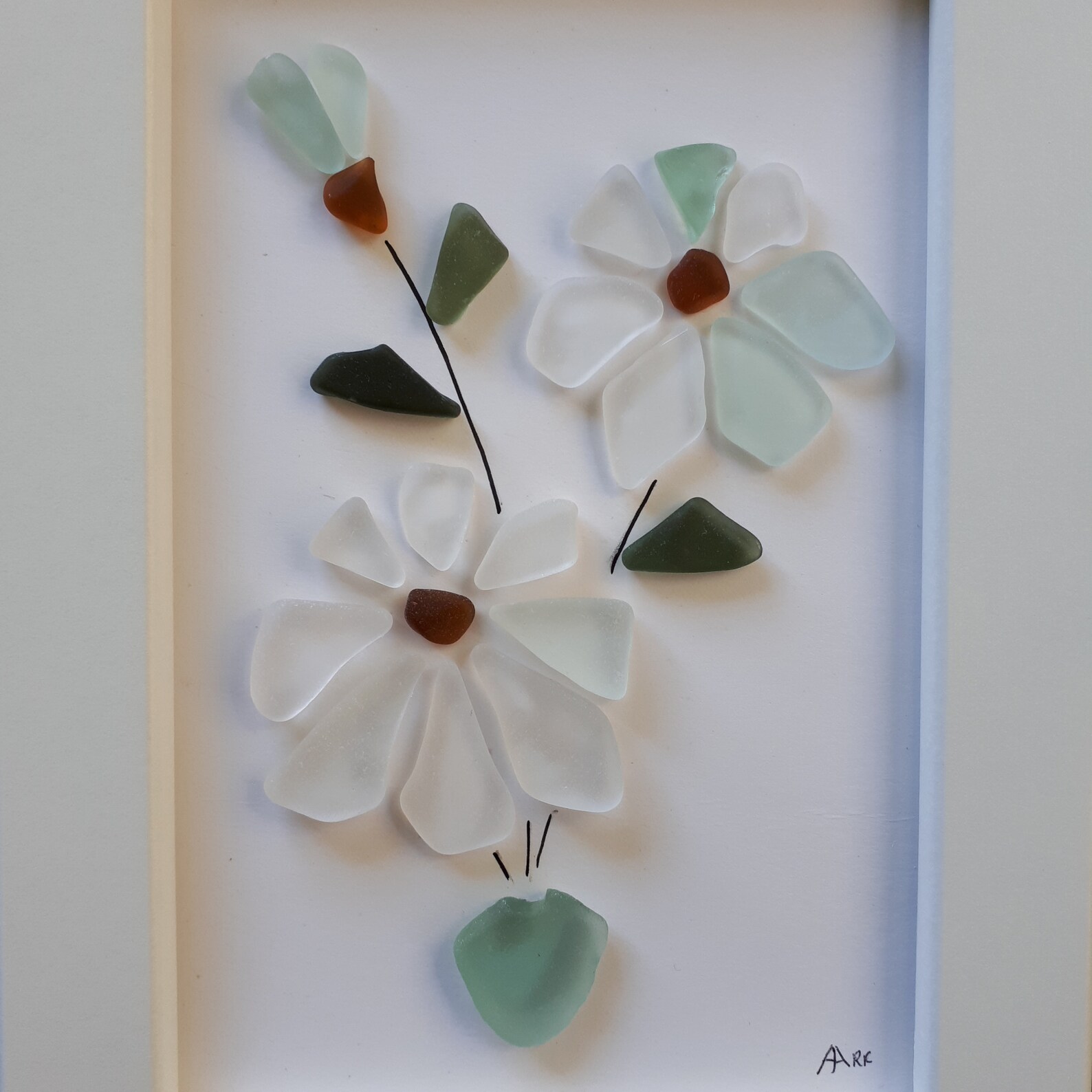 3D sea glass picture Beach glass FLOWERS wall décor Mosaic Etsy