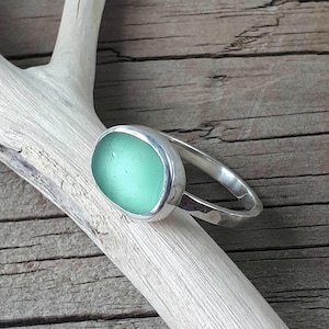 Sage Green Genuine sea glass ring, Size 7 1/4 ring, Sterling/Fine silver jewelry (#24)
