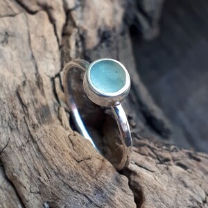 Windscreen sea glass Silver Ring, Size 9 (US)/R 1/2 (AU), Sea foam sea glass (#33)