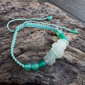 Sea glass Adjustable bracelet, Nylon cord (#45)