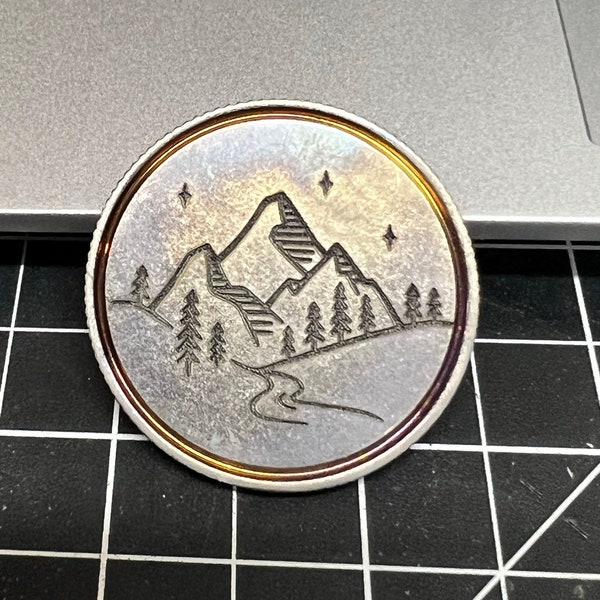 Topography Mountain Map Worry Challenge Coin Stainless Steel Titanium Brass Hiking