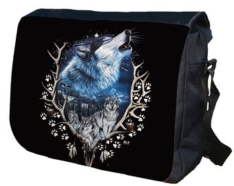 Animal Wolves Watercolor Cross Body Shoulder Messenger Laptop Bag Animal Wolves Watercolor Cross Body Shoulder Messenger Laptop Bag