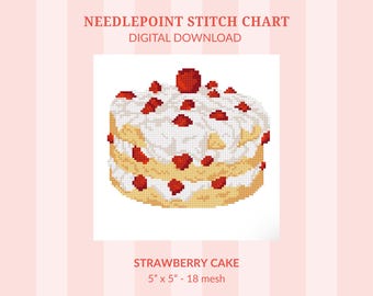 Strawberry Cake Needlepoint Pattern - (Digital Download)