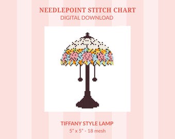 Tiffany Lamp Inspired Stained Glass Needlepoint Pattern - 18 Mesh (Digital Download)