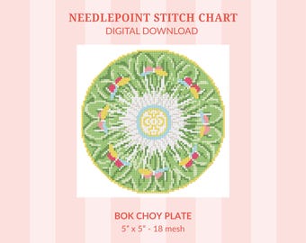 Bok Choy Needlepoint Pattern - Grand Millennial Plate Design (Digital Download)