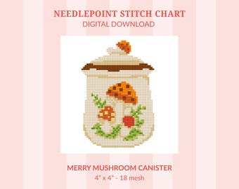 Merry Mushroom Canister Needlepoint Pattern - (Digital Chart Download)