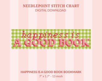 Happiness is a Good Book Needlepoint Pattern (Digital Download)