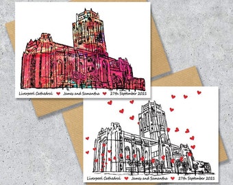 Liverpool cathedral wedding day anniversary venue card, Personalised, A4 Print only, Anglican