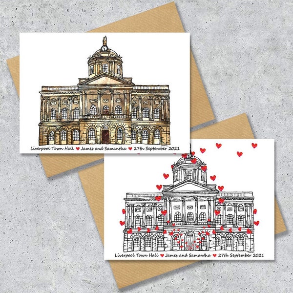 Liverpool Town hall wedding day anniversary venue card, Personalised, A4 Print only