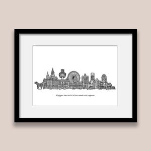 Personalised Liverpool black and white print, Graduation gift, Housewarming gift