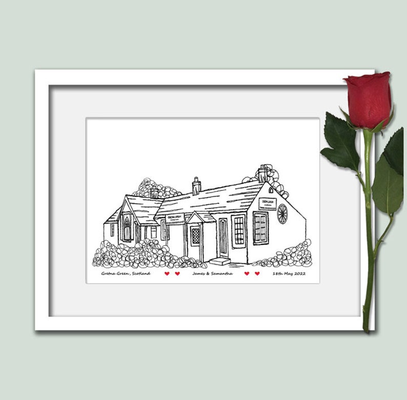 Impression personnalisée de lieu de mariage Gretna Green, cadeau d'anniversaire, coeurs, art mural image 8