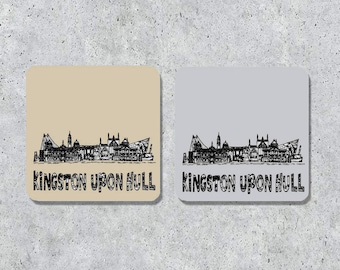 Kingston upon Hull skyline coaster, Grey, Cement, Sandstone keepsake, souvenir, gift