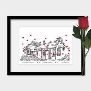 Impression personnalisée de lieu de mariage Gretna Green, cadeau d'anniversaire, coeurs, art mural BlackWhiteHearts