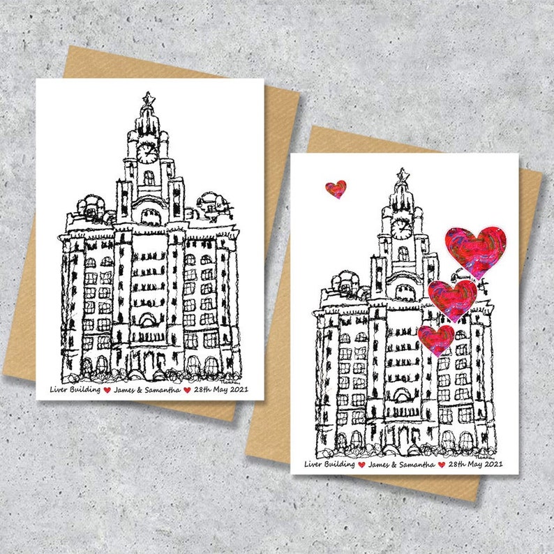 Liver building wedding day anniversary venue card, Personalised, A4 Print only image 9