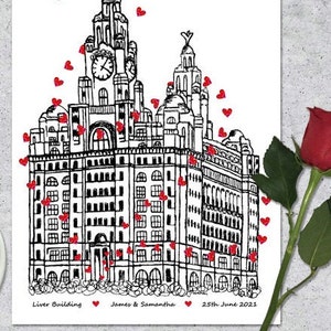 Liver building wedding day anniversary venue card, Personalised, A4 Print only image 6