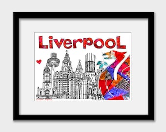 Liverpool liver bird wall art print, Liverpool gift