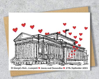 St George's hall wedding day anniversary venue card, Personalised, A4 Print only