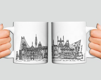 Tasse en céramique Kingston upon Hull, Noir et blanc, cadeau universitaire, Monuments de Hull