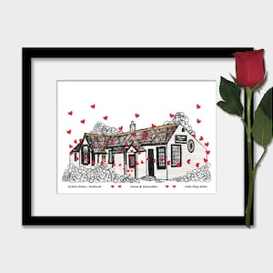 Personalised Gretna Green wedding venue print, Anniversary gift, hearts, Wall art