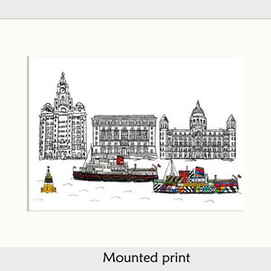 Impression d'art mural Liverpool, cadeau Liverpool, ferry Dazzle, ferry Royal iris, Les trois grâces image 3