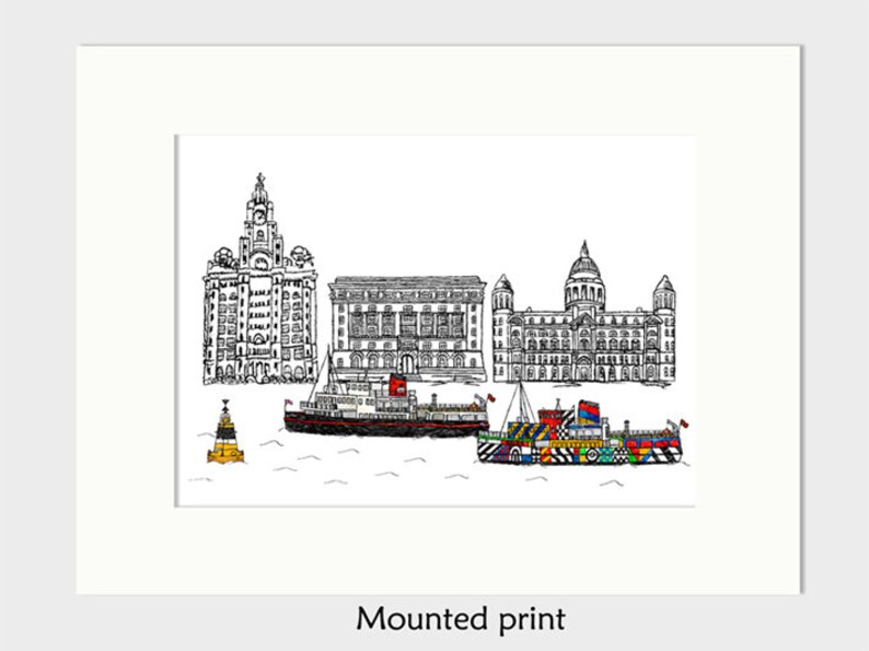 Impression d'art mural Liverpool, cadeau Liverpool, ferry Dazzle, ferry Royal iris, Les trois grâces image 3