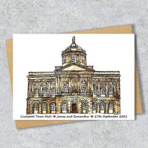 Liverpool Town hall wedding day anniversary venue card, Personalised, A4 Print only Colour