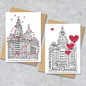 Liver building wedding day anniversary venue card, Personalised, A4 Print only image 1