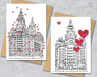 Liver building wedding day anniversary venue card, Personalised, A4 Print only