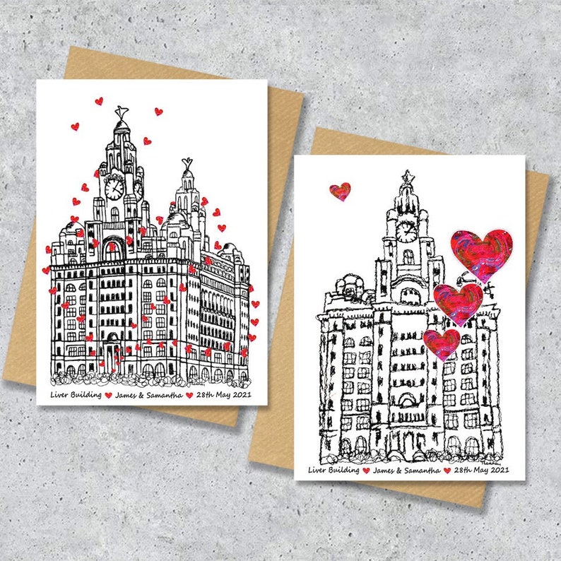 Liver building wedding day anniversary venue card, Personalised, A4 Print only image 1