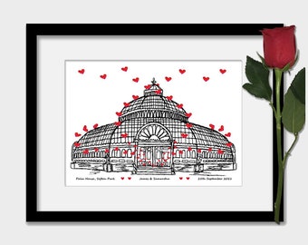 Liverpool Palm house personalised wedding venue anniversary gift print, black and white, Liverpool gift