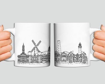 Tasse en céramique Wirral skyline, Noir et blanc, Points de repère de Wirral