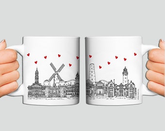 Mug en céramique Wirral Skyline, Cœurs et Monuments Wirral