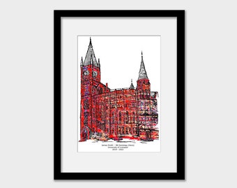 Liverpool University graduation print, Red brick building, Personalised, Victoria gallery and museum print, Victoria building