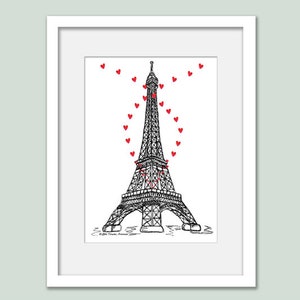 Impression d'art mural tour Eiffel, cadeau d'anniversaire de mariage de fiançailles à Paris, noir blanc rouge image 7