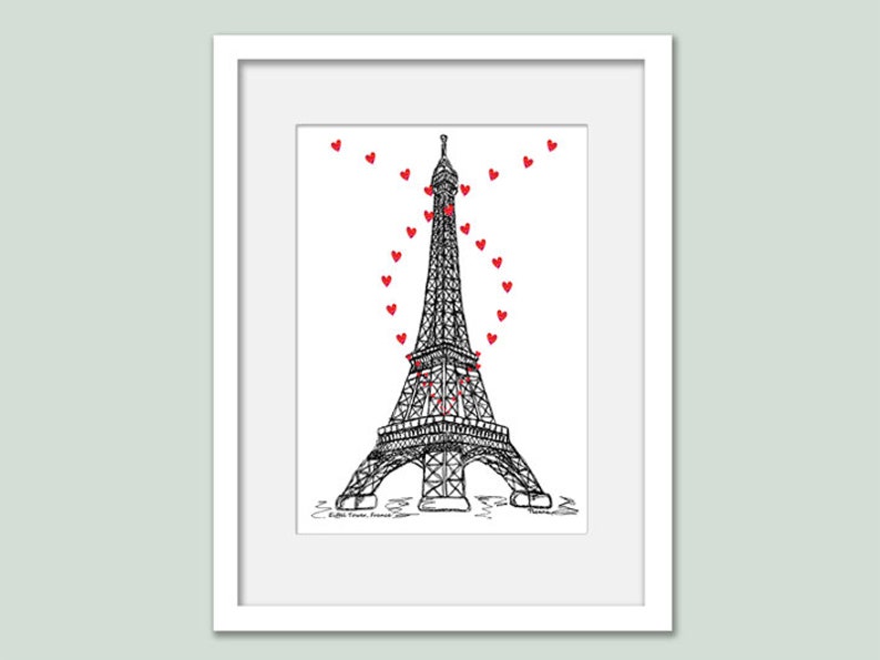 Impression d'art mural tour Eiffel, cadeau d'anniversaire de mariage de fiançailles à Paris, noir blanc rouge image 7