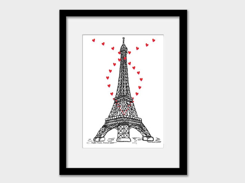Impression d'art mural tour Eiffel, cadeau d'anniversaire de mariage de fiançailles à Paris, noir blanc rouge Hearts