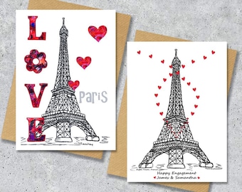 Eiffel Tower Paris card, perfect for engagement or valentines, A5 Print, A4 Print