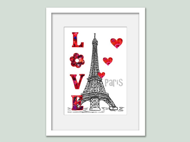 Impression d'art mural tour Eiffel, cadeau d'anniversaire de mariage de fiançailles à Paris, noir blanc rouge image 8