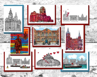 Liverpool iconic buildings landmarks A6 cards - A5 Print, A4 Print