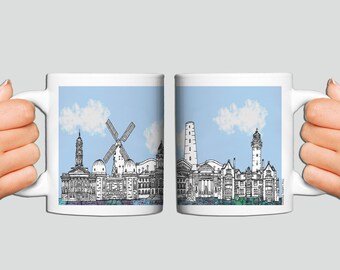 Tasse en céramique Wirral skyline, Cadeau parfait, Monuments de Wirral