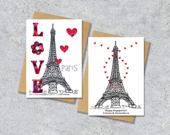 Eiffel Tower Paris card, perfect for engagement or valentines, A5 Print, A4 Print