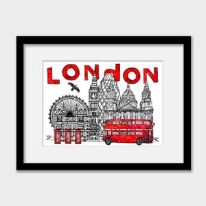 Impression d'art murale bus rouge de la ville de Londres, capitale de l'Angleterre, cadeau Londres BLK Framed A4 print