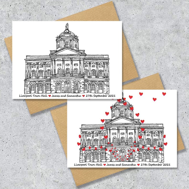 Liverpool Town hall wedding day anniversary venue card, Personalised, A4 Print only image 7