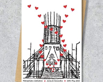 Liverpool Catholic Cathedral wedding day anniversary venue card, Personalised, A4 Print only, Paddy's Wigwam, Metropolitan