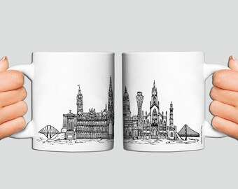 Mug en céramique d'Édimbourg, noir et blanc, cadeau uni, monuments d'Édimbourg