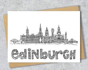 Carte d'Édimbourg A6, impression A5, impression A4, noir blanc rouge, carte de pendaison de crémaillère, carte de départ
