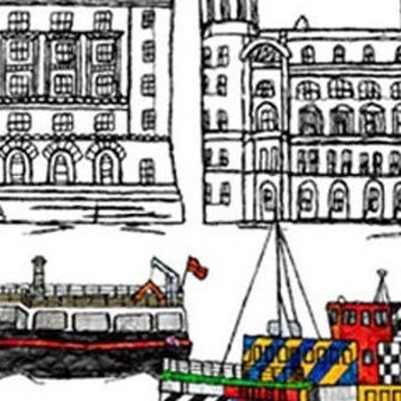 Impression d'art mural Liverpool, cadeau Liverpool, ferry Dazzle, ferry Royal iris, Les trois grâces image 5